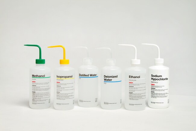 Nalgene™ Right-to-Understand Safety Wash Bottles featuring Globally Harmonized System (GHS) labeling